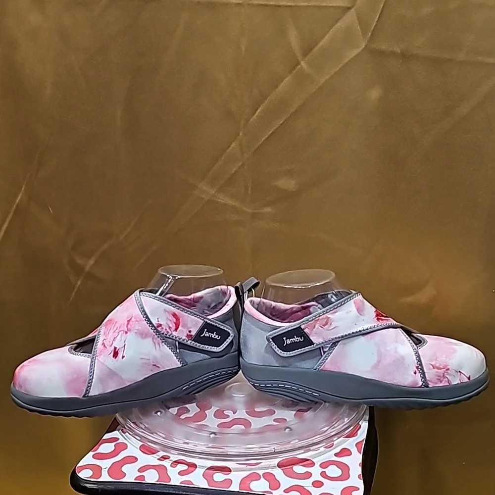 K Jambu Sneaks Pink grey 6.5 Wide fit dual velcro enclosure snug comfortable NWT